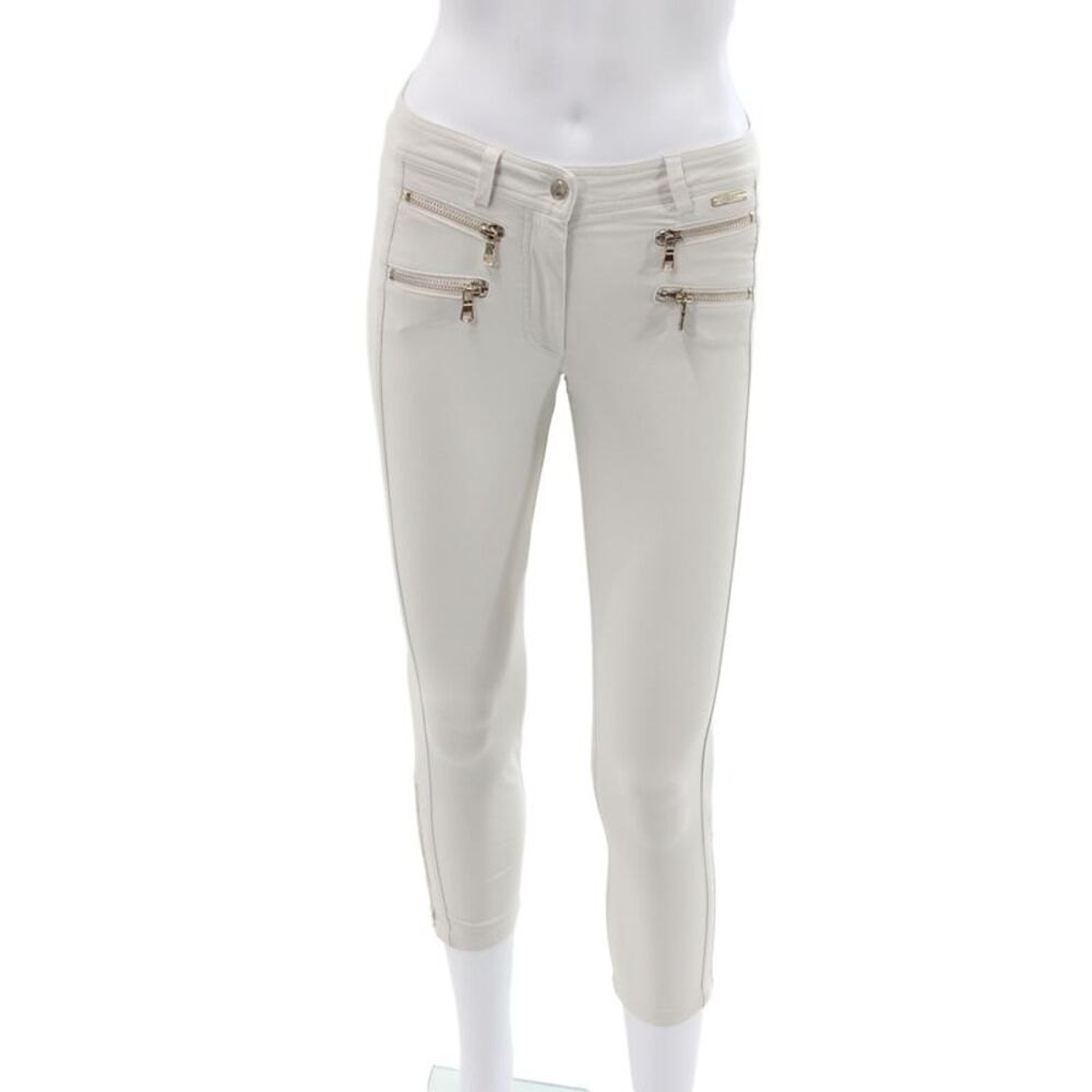 MDC Women White Capri Pants Polyester Spandex Button Size 32